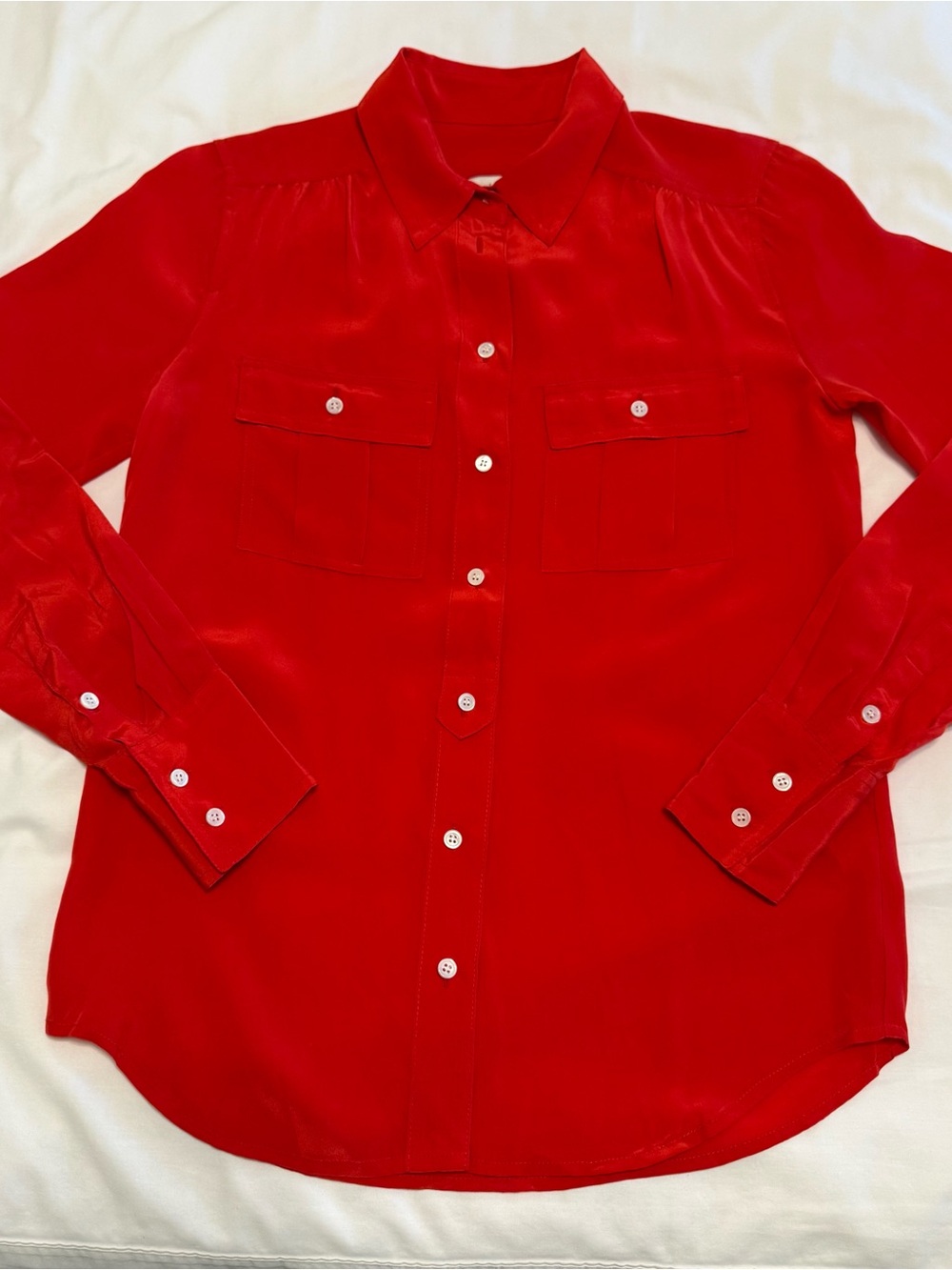 J Crew 100% Silk blouse. Gorgeous red color. Perfect condition. Sz 00